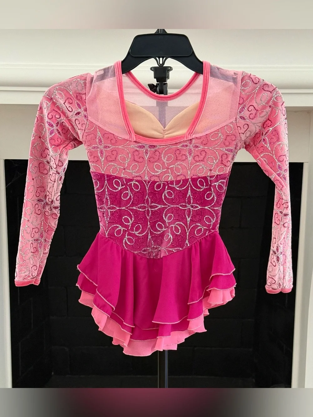 Girls' Pink Layered Sparkle Performance Dress- Girls 6-8